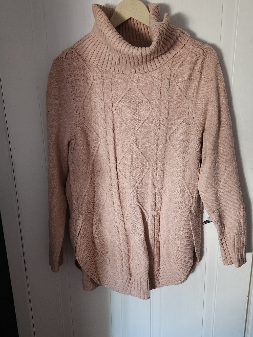 Cozy Cable Knit Turtleneck Sweater - Blush Pink